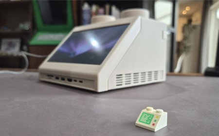 Classic tiny LEGO computer brick design from 1979 made into full-scale working computer — Mac Mini implanted into this 10:1 scale inflated reimagining