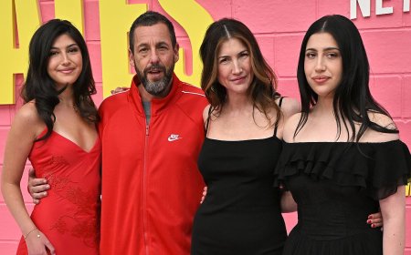 Adam Sandler is joined by his wife Jackie and their 'nepo baby' daughters as they enjoy a rare family outing at the premiere of his new movie Roommates