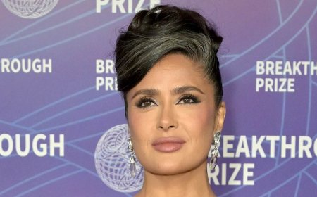 Salma Hayek is a dazzling bombshell in black lace gown with glam Gigi Hadid and Anne Hathaway at Breakthrough Prize Ceremony