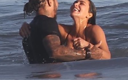 Kim Kardashian, Lewis Hamilton Dive Into PDA During Steamy Beach Date