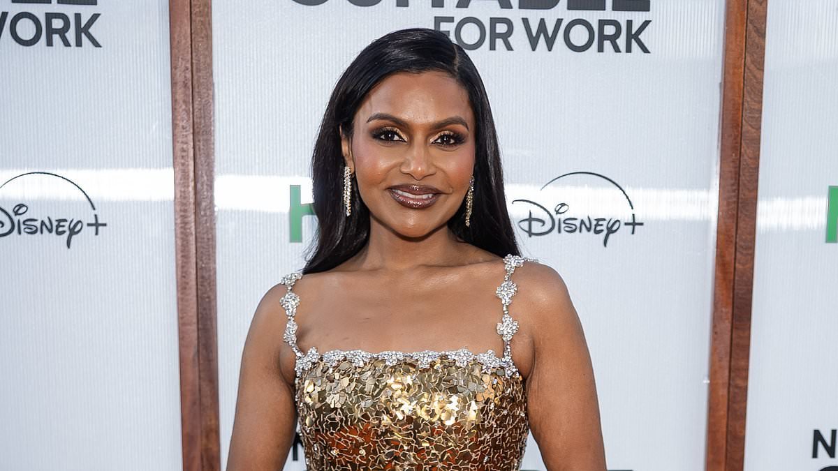 Mindy Kaling channels Kim Kardashian in gold sequined gown at New York City premiere… after 40lbs weight loss