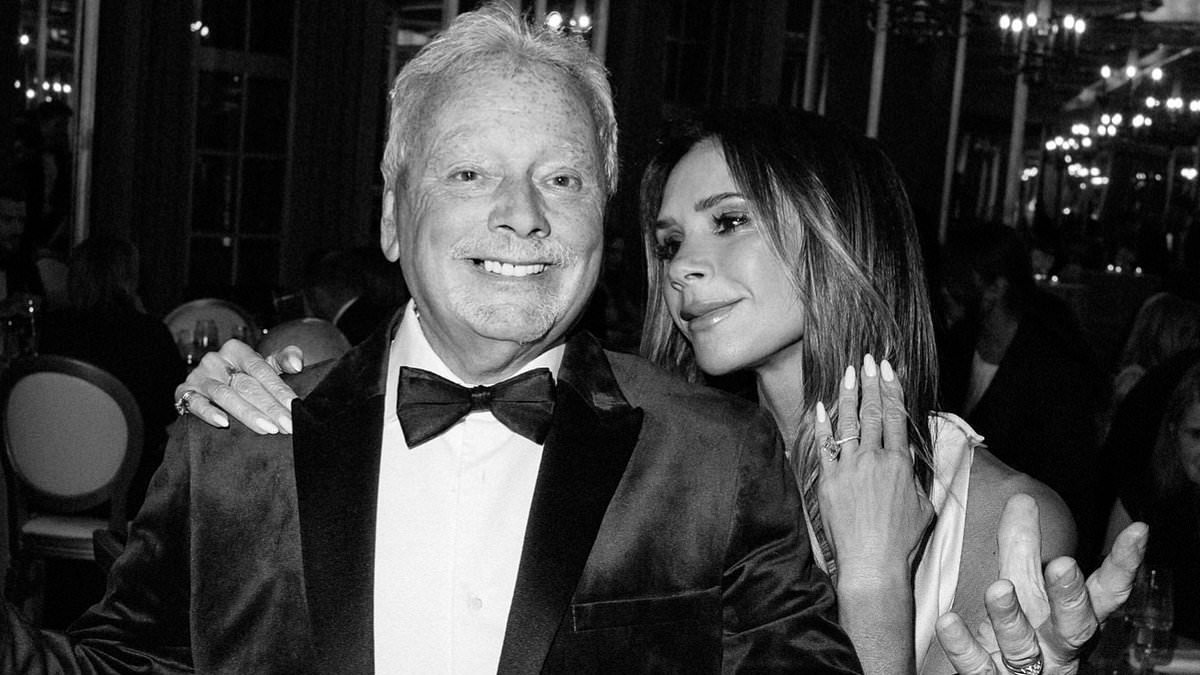 Victoria and David Beckham throw her father a lavish bash to mark his 80th birthday as the whole family turns out in style  - but Brooklyn is notably absent
