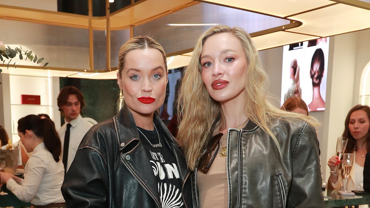 Newlywed Roxy Horner flaunts her toned midriff in bejewelled jeans and a crop top as she joins a pregnant Laura Whitmore at glitzy salon opening