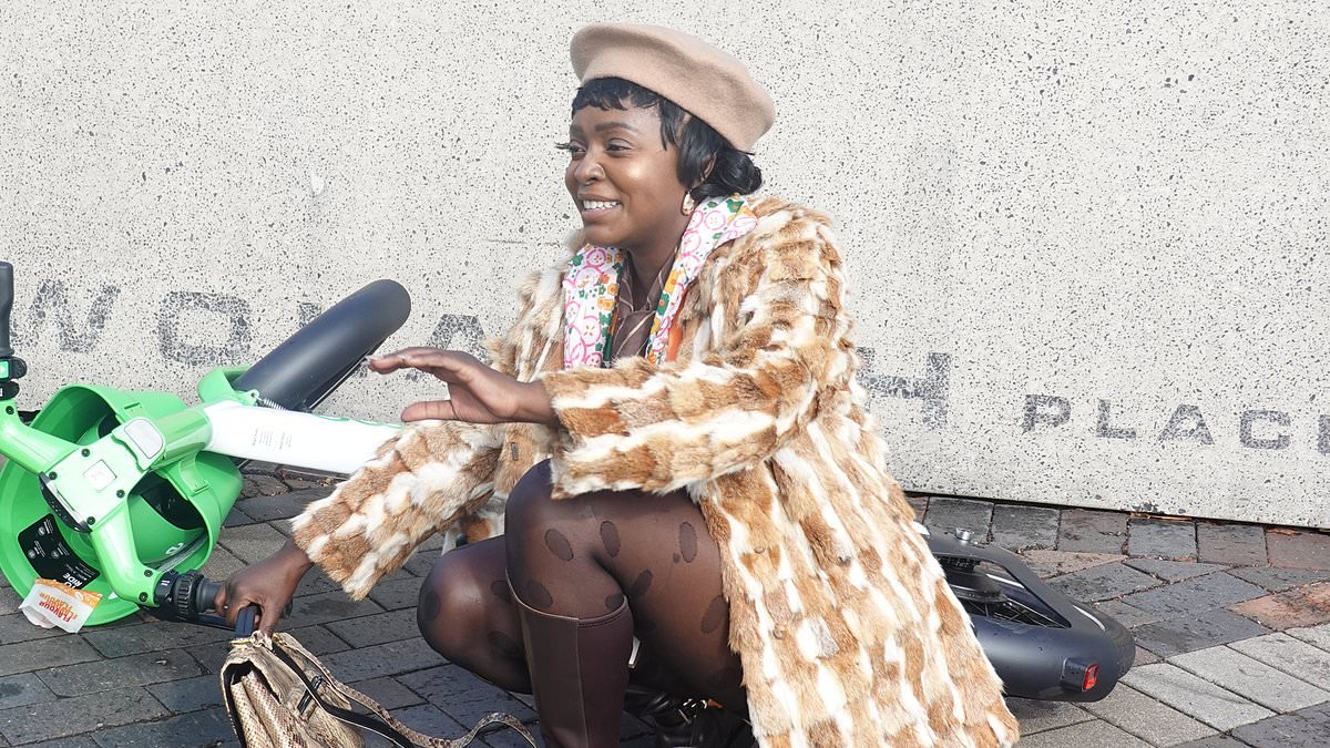 Influencer Suzan Mutesi left humiliated after falling off a LIME BIKE at Australian Fashion Week - years after her car broke down outside the same event