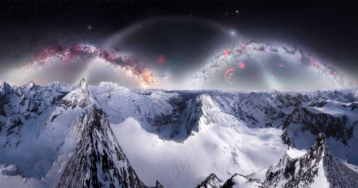 Photographer Spends Night on Freezing Mountain to Capture Rare Triple Galaxy Arch