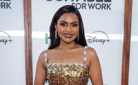 Mindy Kaling channels Kim Kardashian in gold sequined gown at New York City premiere… after 40lbs weight loss