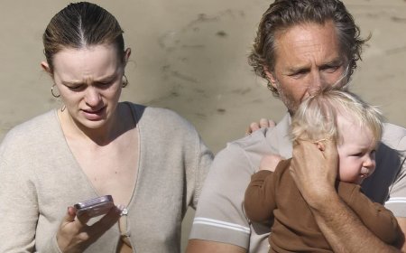Justin Hemmes embraces full dad mode as he shares rare PDA with model girlfriend Madeline Holtznagel and son Jaegar outside his Vaucluse mansion