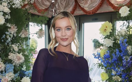 Pregnant Laura Whitmore shows off her baby bump in a sheer gown with husband Iain Stirling at Sky BAFTA TV pre-party as she nears her due date