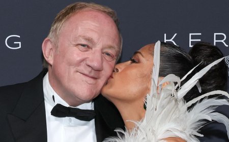 Salma Hayek, 59, embraces her grey hair as she kisses her billionaire husband, 64, at the Kering Women In Motion Awards