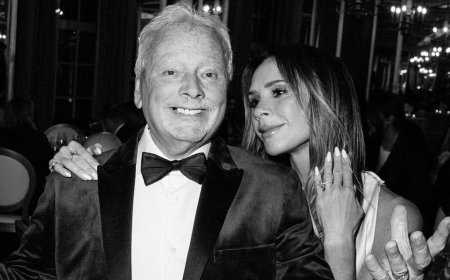 Victoria and David Beckham throw her father a lavish bash to mark his 80th birthday as the whole family turns out in style  - but Brooklyn is notably absent