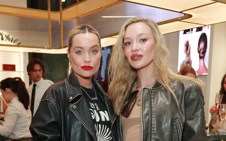 Newlywed Roxy Horner flaunts her toned midriff in bejewelled jeans and a crop top as she joins a pregnant Laura Whitmore at glitzy salon opening