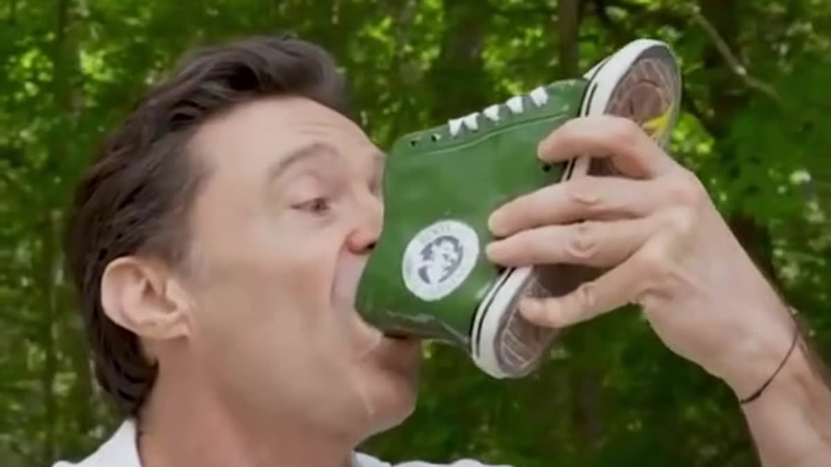 Hughie does a shoey! Wolverine star and bestie Ryan Reynolds drink beer from a sneaker
