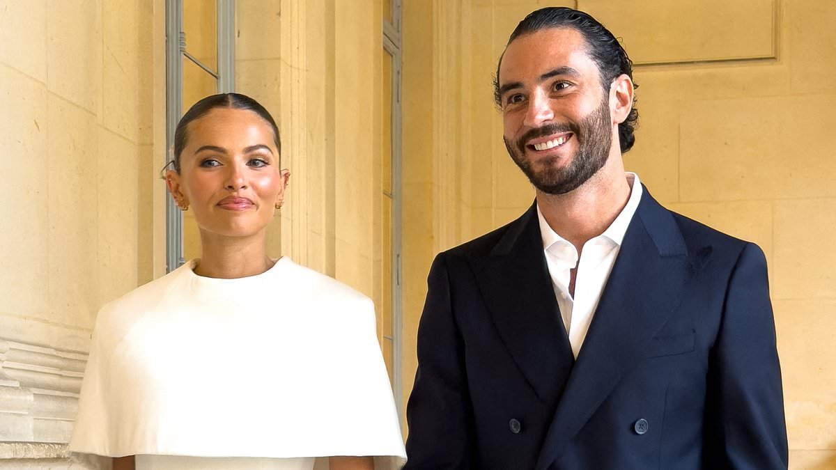'Most beautiful girl in the world' Thylane Blondeau stuns in a custom couture wedding dress as she holds hands with DJ husband Ben Attal in new photos from their Parisian wedding