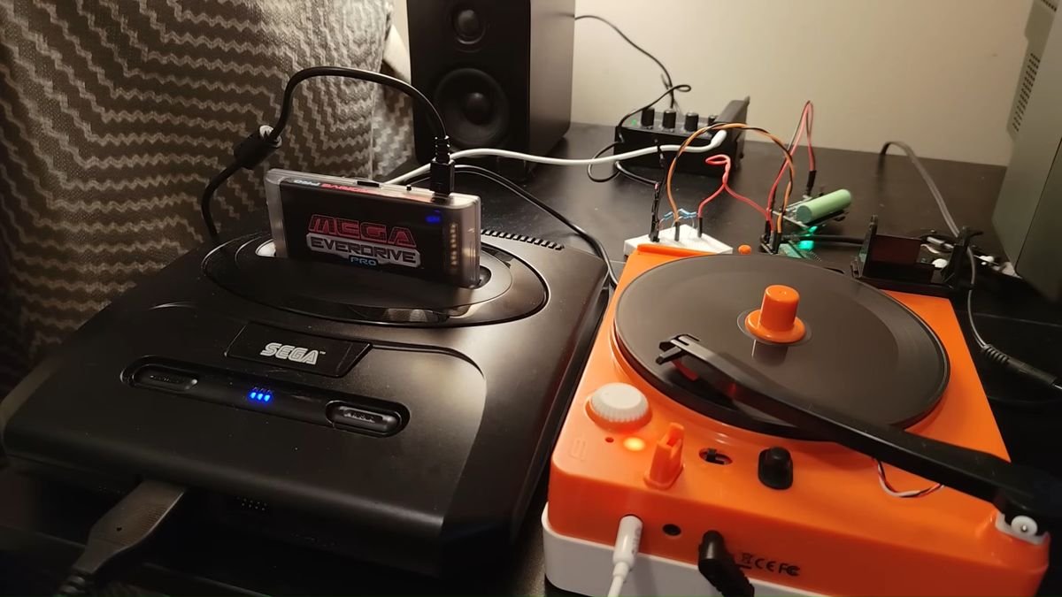 Retro gaming enthusiast attempts loading games to Sega Genesis from a vinyl record player, recording game data as sound — Mega EverDrive Pro and Pi Pico 2 board not enough to overcome limitations of the turntable