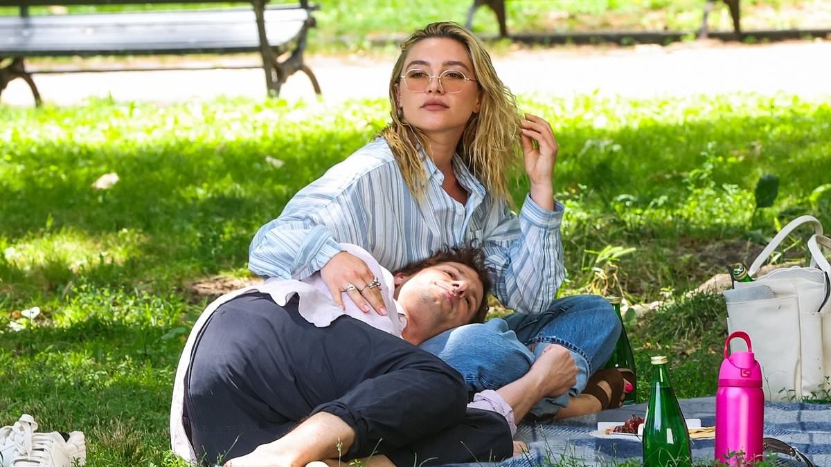 Florence Pugh cosies up to Andy Samberg as they film new science-fiction romantic comedy 42.6 Years in Brooklyn