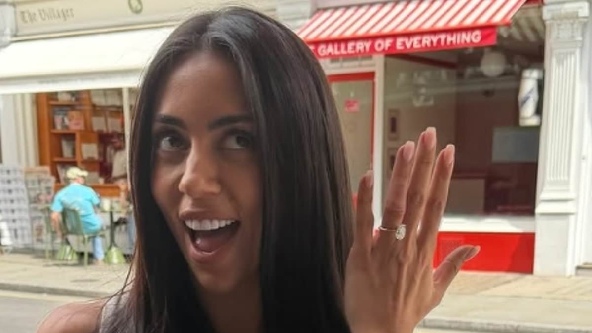 Made In Chelsea's Ruby Adler flashes her huge diamond engagement ring as she celebrates reality star fiancé Gavin Rubinstein's proposal after a whirlwind year-long romance