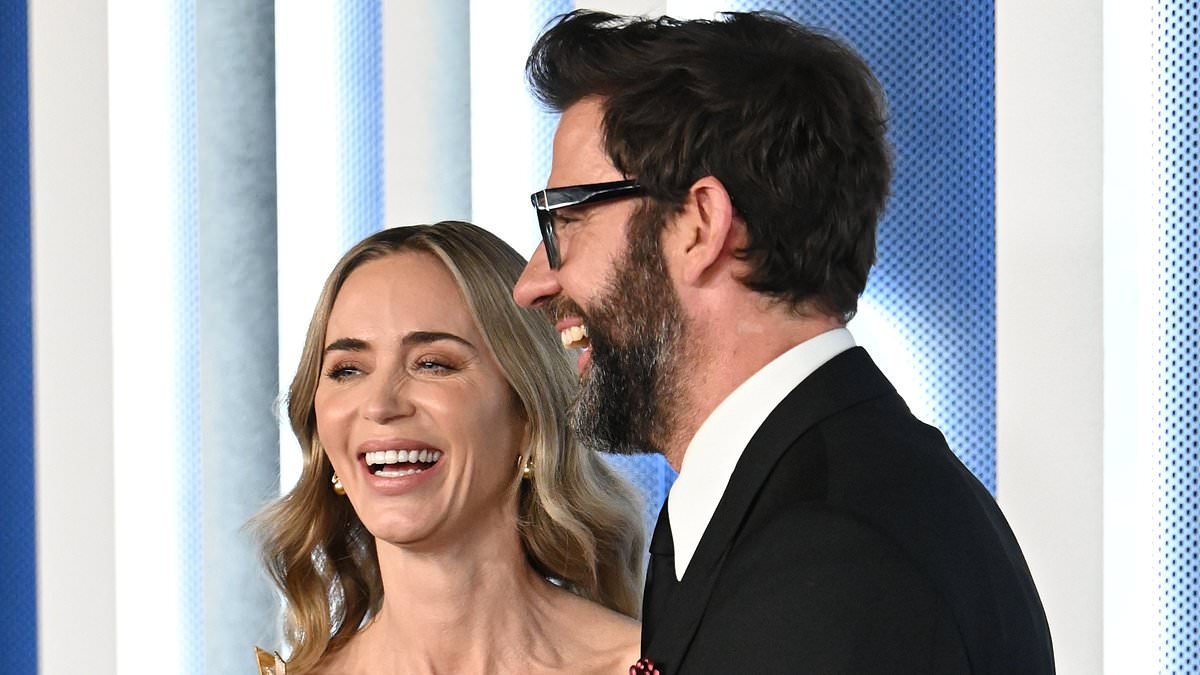 Emily Blunt dazzles in a plunging cream gown as she enjoys a red carpet date night with John Krasinski at the Disclosure Day premiere in New York