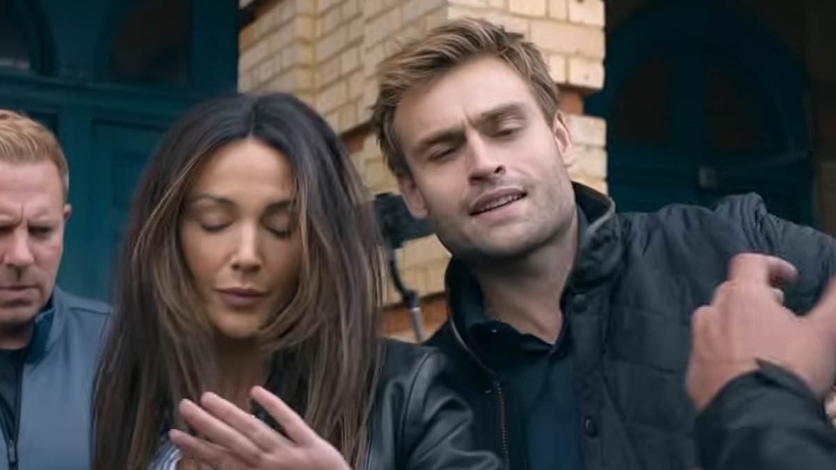 Michelle Keegan and Douglas Booth show off their brewing chemistry in first trailer for police thriller The Blame after she shared how they bonded over 'quizzes and food'
