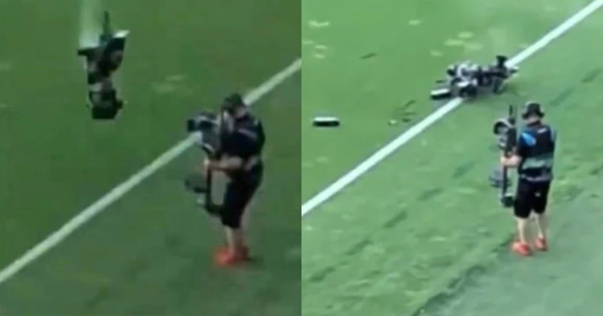 Cameraman Narrowly Escapes as Burning ‘Spidercam’ Crashes onto Pitch During Soccer Match