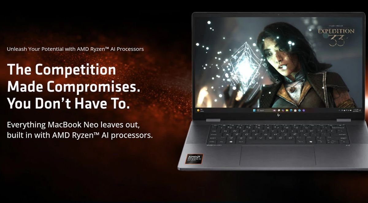 AMD taunts Apple's MacBook Neo for failing to run 75% of top PC games — Only 5 out of the 20 top PC games work on the Neo, while all run on AMD's budget offerings