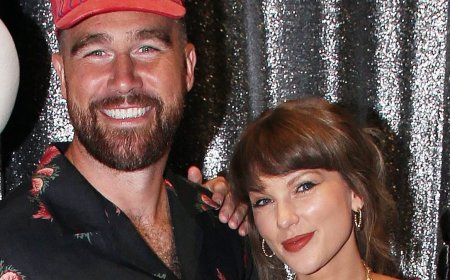 Taylor Swift sizzles in red velvet dress as she and Travis Kelce make surprise appearance at Maya Rudolph's Broadway show… ahead of their NYC nuptials