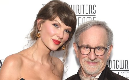 Hilarious moment Taylor Swift makes director Steven Spielberg record her and Travis Kelce DANCING during Songwriters Hall Of Fame Induction