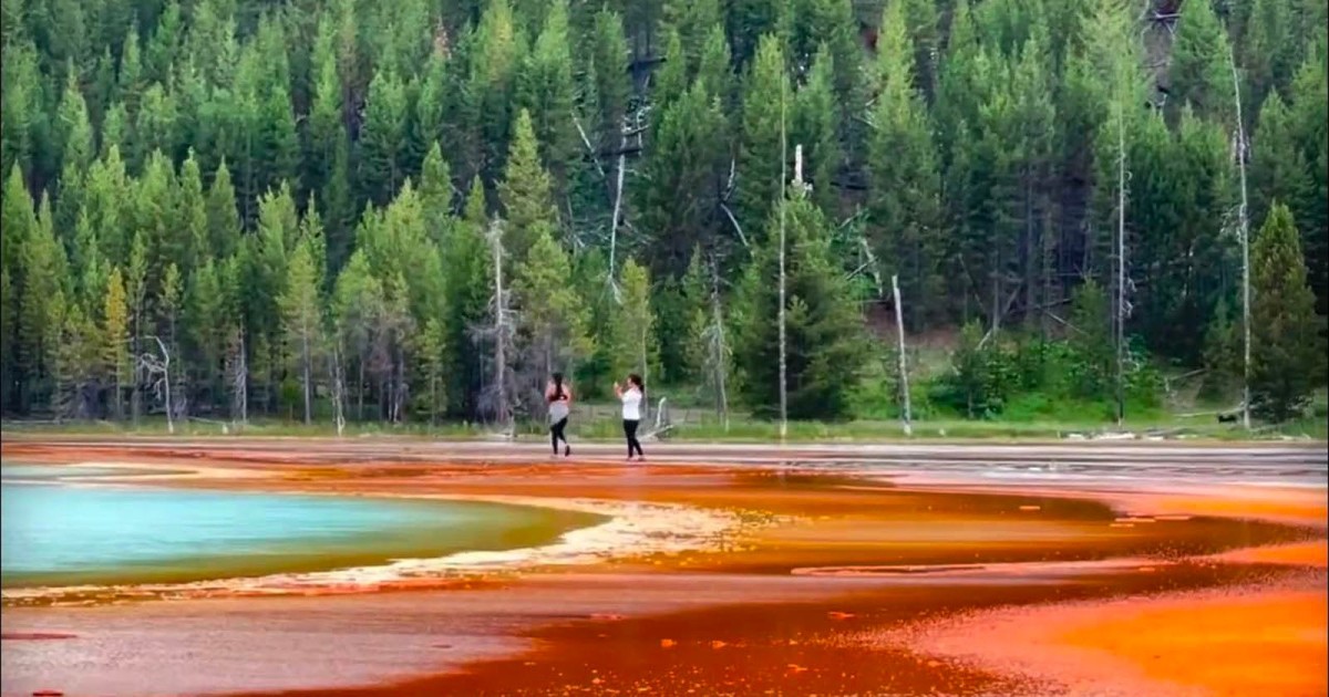 Tourists Risk Their Lives On Yellowstone’s Grand Parismatic Spring for Photos