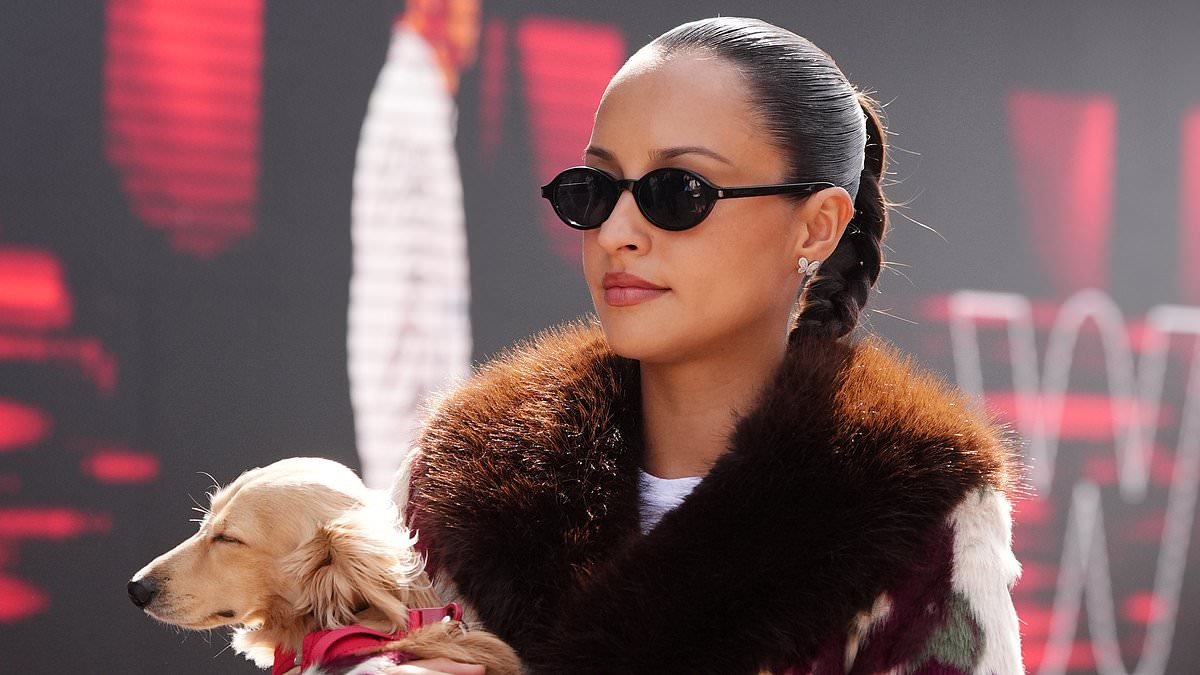 Charles Leclerc's wife Alexandra stuns in a fur jacket as she carries their dog Leo while British F1 driver George Russell and his girlfriend Carmen Mundt arrive at the British Grand Prix