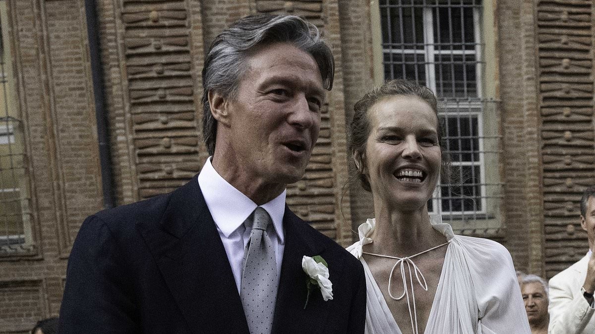 Eva Herzigova, 53, stuns in a Lanvin bridal gown as she finally marries businessman Gregorio Marsiaj in Italy after 25 years together