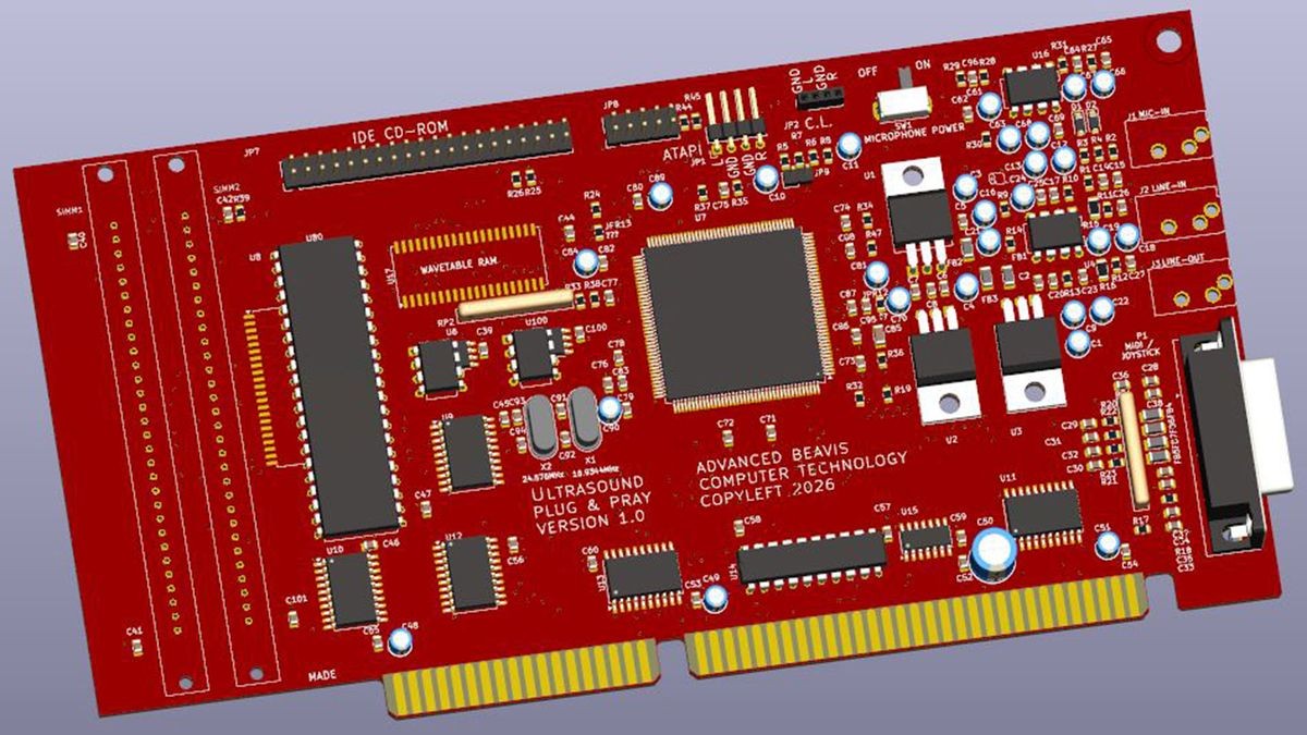 Legendary Gravis Ultrasound sound card gets new open-source clone — Beavis Ultrasound remake includes complete KiCad schematics, PCB layout, sample ROM, and more