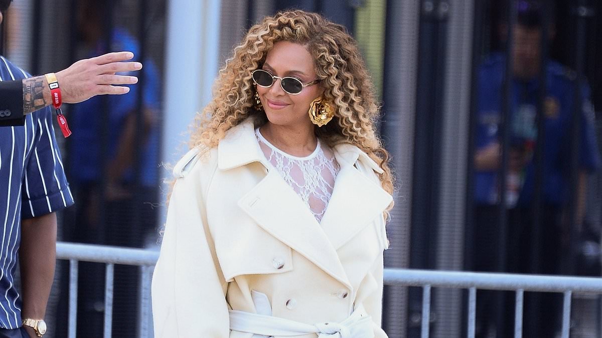 Beyonce wears sheer lace catsuit beneath jacket after watching World Cup final in New Jersey
