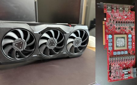 Possible AMD RX 7900 XTX engineering sample with red PCB surfaces — prototype came with no backplate & custom VBIOS but matches RX 7900 GRE specs