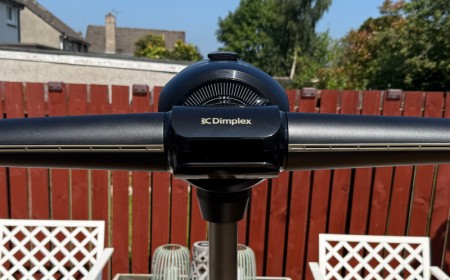 The Dimplex FlexBlade Multi-Directional Bladeless Fan looks like it's part of a plane, but despite its propeller-like design it may struggle to cool your aircraft hangar