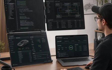 This is the most incredible portable monitor setup you'll see — a portable L-shaped 16-inch triple-screen monitor is perfect for productivity