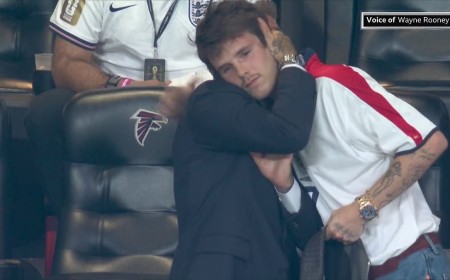Cruz Beckham wins praise for consoling devastated dad David with a heartfelt hug in 'wholesome' moment as England crashed out of World Cup