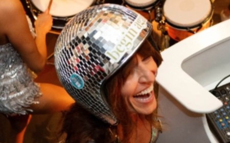Davina McCall wears silver plunging unitard and disco ball helmet as she goes wild at rave after reports she married her husband a second time at £3.4million Kent home