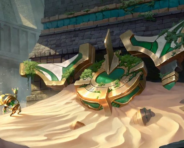 Exclusive League of Legends TCG reveal showcases Protective Sands, a new battlefield for Riftbound: Vendetta