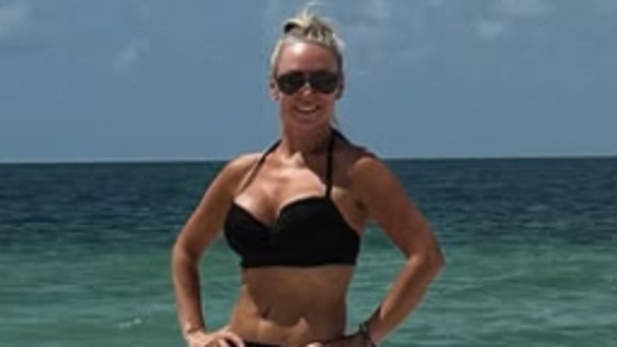 Strictly pro Kristina Rihanoff stuns in a black bikini as she hits the beach with lookalike daughter Mila, 10, on family trip to Florida