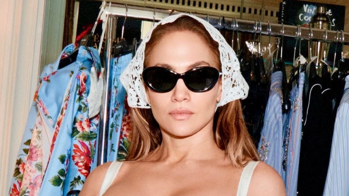 Jennifer Lopez, 57, shows off her jaw-dropping figure as she channels 1950s pin-up glam in a sizzling white bikini