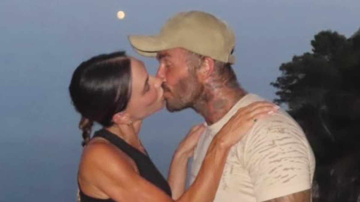 Victoria Beckham passionately kisses husband David as she shares wholesome family snaps from their European summer - as estranged son Brooklyn cosies up to Nicola in bed