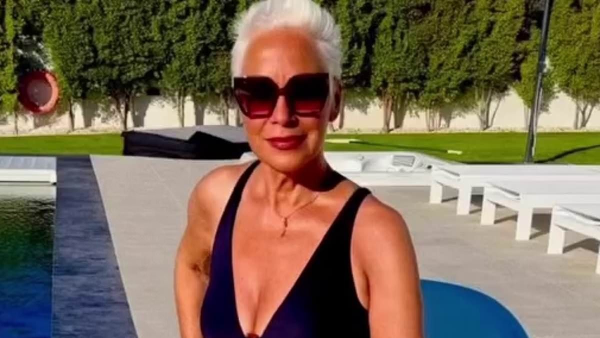 Denise Welch, 68, struts her stuff in a plunging black swimsuit as she enjoys a sun-soaked holiday after quitting Loose Women