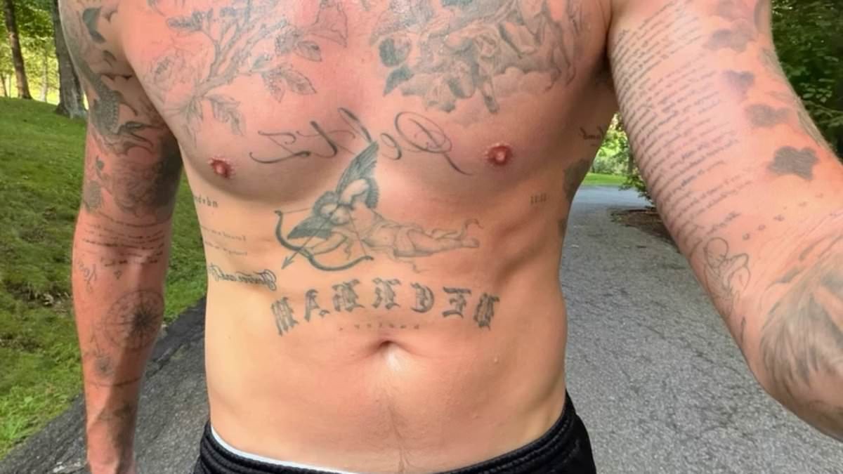 Brooklyn Beckham, 27, appears to have taken inspiration from his estranged dad David, 51, as he proudly shows off his tattooed and toned torso after run