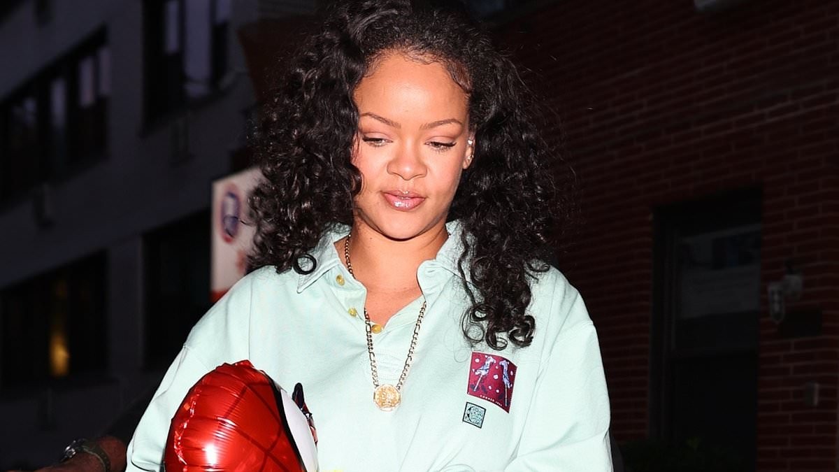 Rihanna is every inch the doting mother as she clutches a Spider-Man balloon while she and A$AP Rocky take their sons RZA and Riot to the dentist