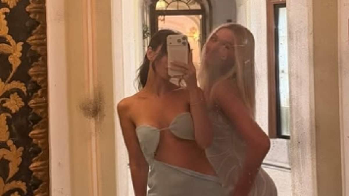 Harper Beckham, 15, poses for a fun mirror selfie with 'bestie' Jackie Apostel, 30, on family holiday in Italy as her brother Romeo and Kim Turnbull enjoy romantic break in St Tropez