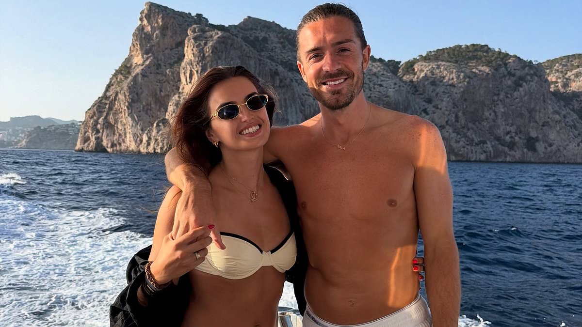 Sasha Attwood stuns in a white bikini as she cuddles shirtless Jack Grealish as they enjoy a glamorous boat day date ahead of the football season