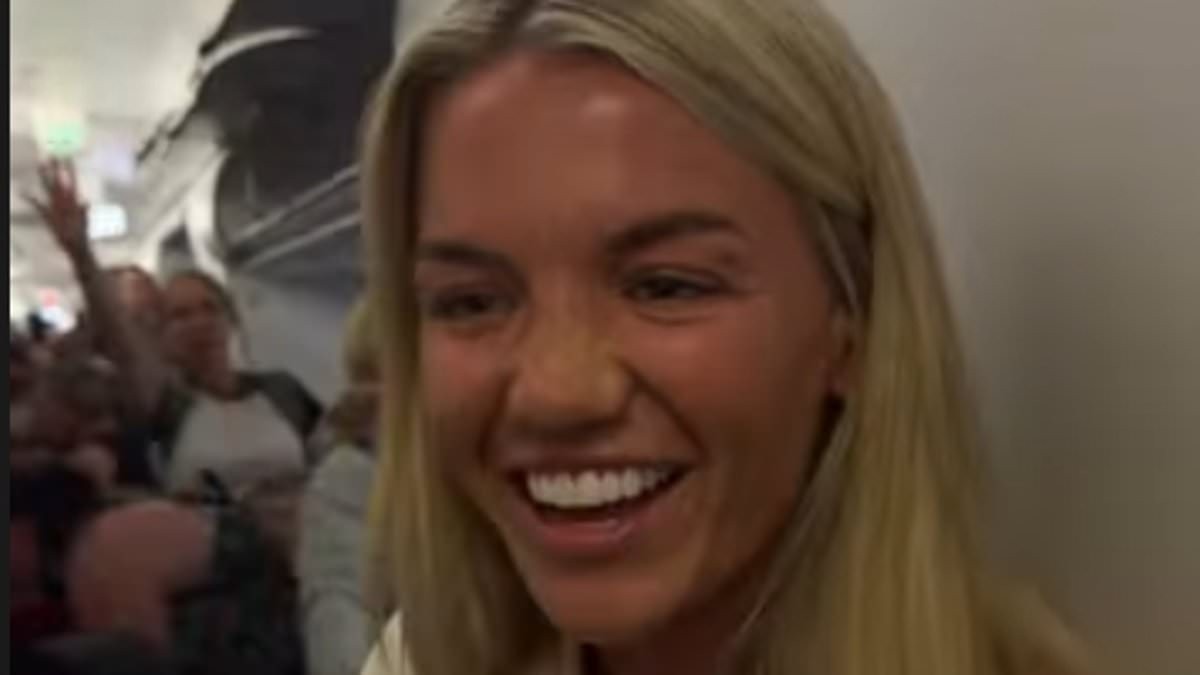 Molly Smith officially announces her newlywed status to the whole plane after losing a bet to her Love Island pals as she and Tom Clare return from 10-day boozy wedding in Mallorca