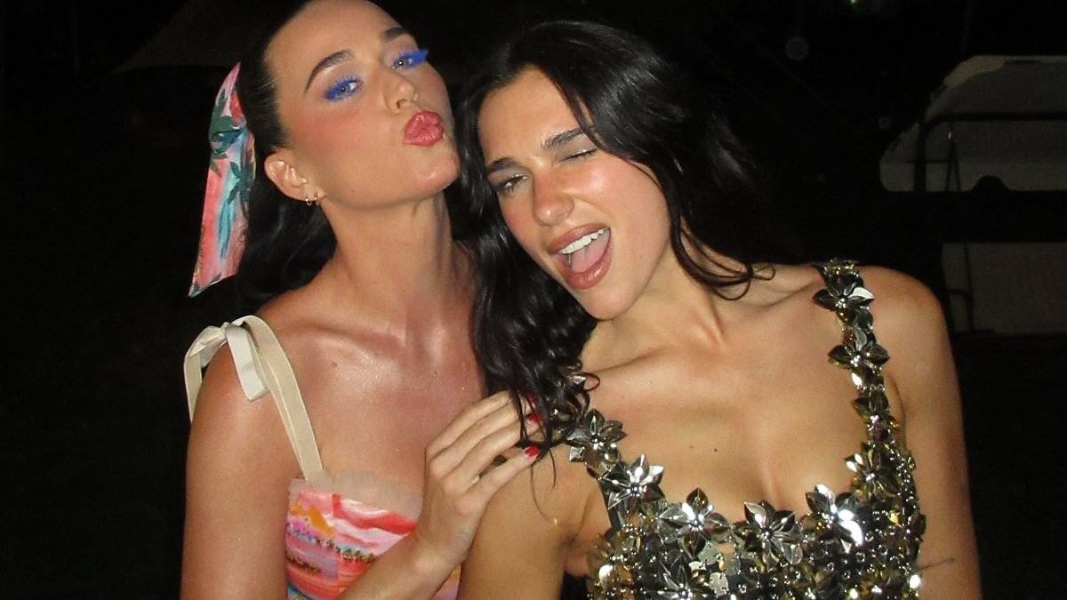 Dua Lipa dazzles in a silver sequin dress as she parties with headliner Katy Perry at festival she organises with her father Dukagjin in Kosovo
