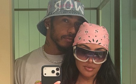 Kim Kardashian's boyfriend Lewis Hamilton embraces her in steamy bikini photo from tropical family trip