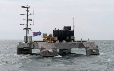 UK tests robot boat that can fly its own wired drone even in 14ft waves and stay at sea for weeks