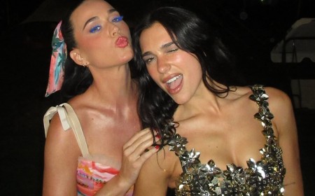 Dua Lipa dazzles in a silver sequin dress as she parties with headliner Katy Perry at festival she organises with her father Dukagjin in Kosovo